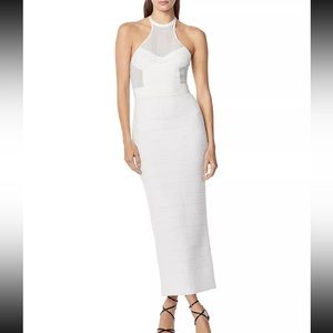 Herve Leger Textured Illusion Panel Dress in White